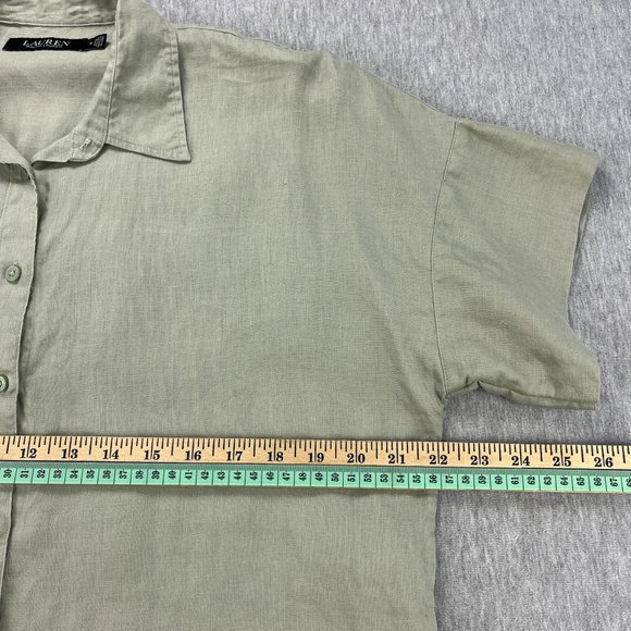 Lauren Ralph Lauren Linen Blouse Top M Short Sleeve Tan Beige Cuffable Lagenlook - Picture 9 of 11